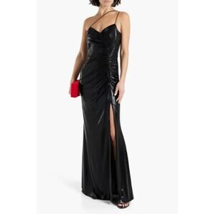Marchesa Notte Ruched Gown Dress Lame Black Size 8 NEW
